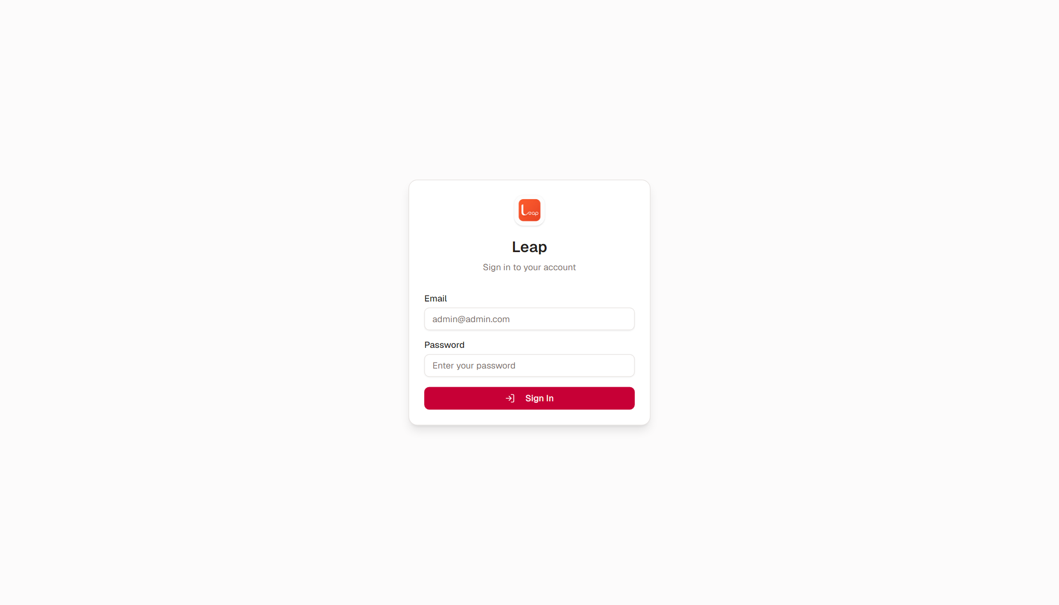 The Leap sign-in screen